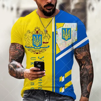 Vintage ucraniano Homens T-shirt Impressos em 3D Bandeira de Manga Curta Verão Gola Redonda Harajuku Topo