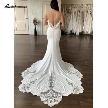 Lakshmigown sem encosto Sereia Vestidos de Noiva 2023 Corpete Ilusão Boêmio Trem da Capela de Rendas Vestidos de Noiva vestido de boda