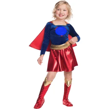 2020 Meninas Traje Supergirl Cosplay Super Irmã De Halloween Purim Traje Para Crianças Vestido De Festa