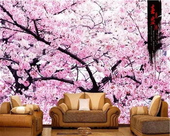 beibehang foto 3D personalizado mural de parede lindo e romântico de flor de cerejeira amor TELEVISÃO sofá da sala quarto TV 3D na parede do fundo
