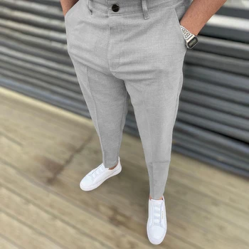 Estilo britânico Business Casual Elegante Cor Sólida, Vestido de Calças de Homens de Verão de Nova Cavalheiro Moda Reta Calças