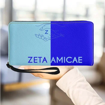 Zeta Amicae Marca Designer Casual Mini Carteira de Moda Azul PU Pulseira de Couro com Zíper Embreagem de Alta Qualidade de Viagem do Titular do Cartão