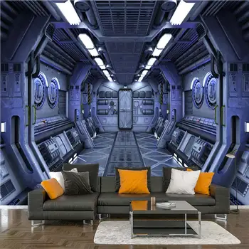 Espaço 3D tecnologia de cápsula de ficção científica sala de estar, quarto personalizado auto-adesivo papel de parede mural