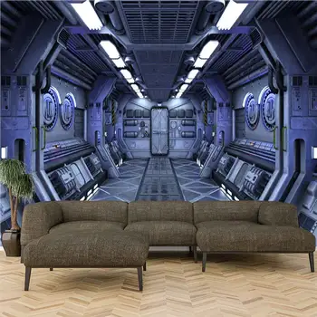 Espaço 3D tecnologia de cápsula de ficção científica sala de estar, quarto personalizado auto-adesivo papel de parede mural