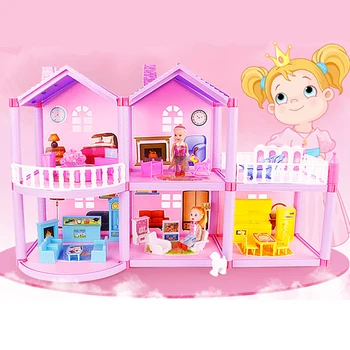 Crianças, Casa de bonecas Artesanal Castelo DIY Casa de Brinquedos em Miniatura casa de bonecas Presentes de Aniversário Brinquedos Boneca Villa Menina Brinquedos de DIY