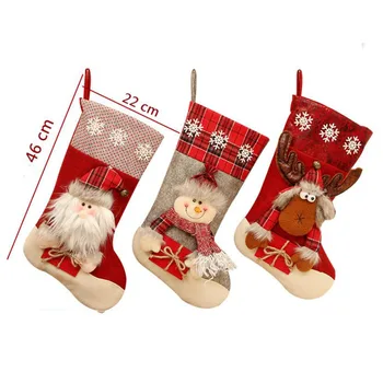 Novo meias de Natal sacos de presente de Natal, enfeites de grandes meias de Natal presentes, dos desenhos animados padrão de doces meias ornamentos