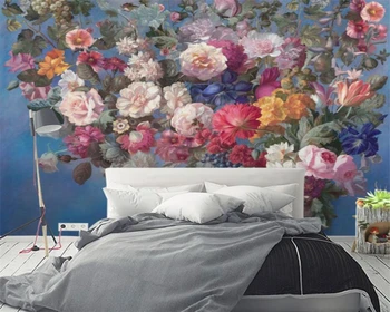 beibehang papier peint Personalizado Nórdicos pintados à mão nostálgico da pintura a óleo da flor de rosa flor TV da sala de estar de plano de fundo de papel de parede