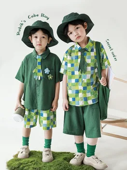 Crianças do bebê Roupa de Verão Menino Camisas com destacável Gravata de Algodão de Manga Curta Verde Bebê, Roupas para Crianças, Camisa E Shorts