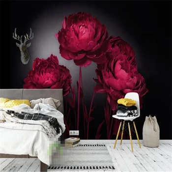wellyu Personalizados grande mural romântico rosa vermelha PLANO de fundo de parede de sala de estar, quarto de fundo mural de fotos de papel de parede