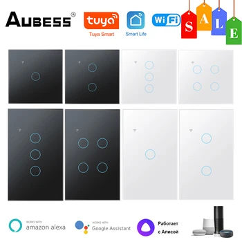 Aubess wi-Fi Smart Switch Neutro Necessidade de Tuya UE/EUA Toque Interruptor do Sensor de Timer Controle Remoto Através do Alexa Inicial do Google Vida Inteligente