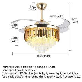 SOFEINA Ventilador de Teto Luz Invisível de Luxo Cristal Lâmpada LED Com Controle Remoto Moderno Para o Lar