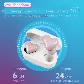 Moda em forma de Coração Bluetooth Fones de ouvido In-ear Fones de ouvido TWS sem Fio Bluetooth Estudante Fones de ouvido de Jogos para Menina Mulher Presente