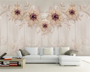 Retro, romântico, elegante moda Europeia jóias high-end sala quarto TV na parede do fundo, decoração mural, papel de parede