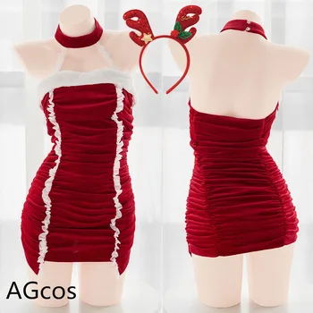 AGCOS de Design Original, Dobras de Natal Vermelho Apertado Vestido de Cosplay Fantasia de Mulher Sexy Cosplay