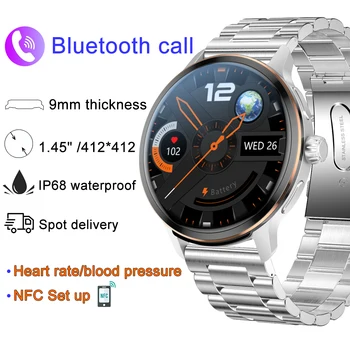 412*412 de chamada Bluetooth 9mm ultra-fino e inteligente, relógio dos esportes dos homens do fitness impermeável frequência cardíaca mulheres relógio +caixa Para HUAWEI IOS