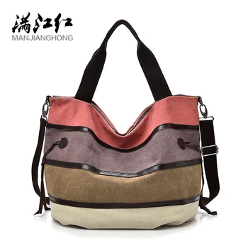 Manjianghong Casual Grande Capacidade De Lona De Senhoras Moda De Bolsa De Costura Acertar A Cor Da Bolsa Simples Selvagem Ombro Messenger Bag