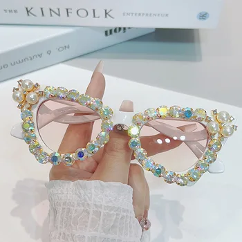 LNFCXI Vintage cor-de-Rosa Cat Eye Diamond Óculos de sol para Mulheres Nova Marca de Luxo Diamante de Óculos de Sol Retro de Senhoras Hip Hop Legal Óculos
