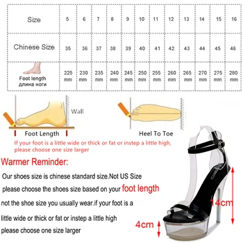 De salto alto 14cm Feminino Boate Modelo de Passarela Sandálias de Cristal Transparente Super Sapatos de Dança do Pólo Tamanho Grande 35-43