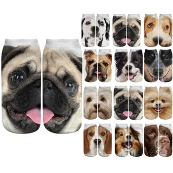 Nova Impressão 3D Engraçado Bonito dos desenhos animados do cão Unisex Curto Meias Criativos Colorido Vários Cara de cão Feliz Baixa Meias Para Mulheres