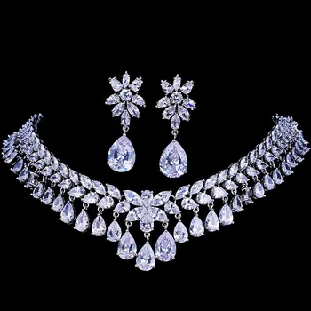 Romântico Luxo Cristal De Zircão Conjunto De Jóias De Mulheres Senhoras Arábia Saudita, Dubai, Noiva, Festa De Casamento De Alta Qualidade, Lindo Acessório