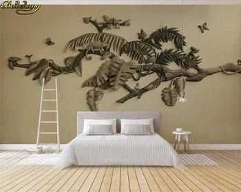 beibehang papel de parede Personalizado 3d mural criativas Europeias 3D estéreo em relevo de plantas tropicais, flores e aves de fundo de parede