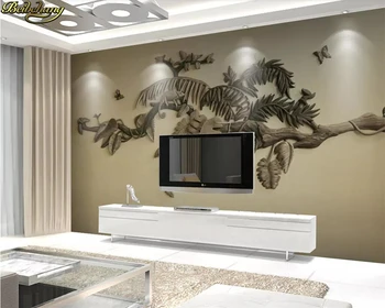 beibehang papel de parede Personalizado 3d mural criativas Europeias 3D estéreo em relevo de plantas tropicais, flores e aves de fundo de parede