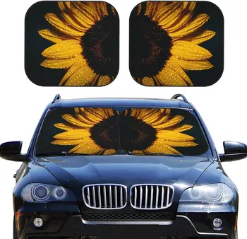 Girassol Amarelo pára-brisa do Carro para proteger do Sol Auto Dobrável com 2 peças-Sol para Carro Caminhão, SUV-Bloqueia os Raios Viseira de Sol, Protetor, Mantém a