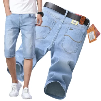 2023 SULEE de Verão Fina Short Jeans Casual Homens de Calças de Roupa Preta Azul de Comprimento de Joelho Jeans Homme Original Slim Fit Trecho