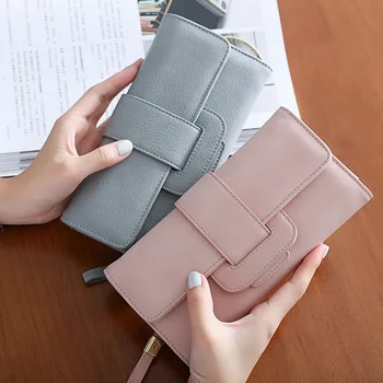 versão de carteira com simples drawband fivela de três vezes ao longo de mulheres bolsa de couro fosco multi-card, grande