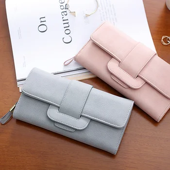 versão de carteira com simples drawband fivela de três vezes ao longo de mulheres bolsa de couro fosco multi-card, grande