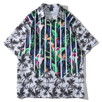 Verão Homens Havaiano Camisas De Streetwear Vintage Floral Contrastante De Coco Impressão De Praia, Camisa De Hip Hop, Casual, Férias Tropicais Tops