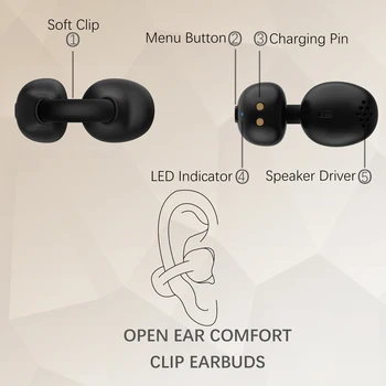 Fones de ouvido sem fio com Bluetooth sem Fio 5.3 Clipe No Fone de ouvido Esporte Impermeável Ouvido Aberto Toque de Controle do Fone de ouvido Com Microfone Comfor