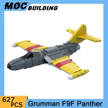 MOC Bloco de Construção Grumman F9F Panther Jet Fighter Modelo DIY Montagem Militares da Marinha Aeronave Tijolos Crianças Brinquedos de Meninos Presente de Aniversário
