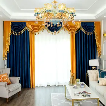 Luz de Luxo francês Cortinas de Veludo para a Sala Azul Amarelo Cortina do Quarto holandês Veludo de Alta Sombreamento Cortinas de Casa Personalizada