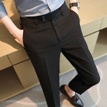 Novos Homens de Negócios de Moda Cintura Elástica Versão coreana do Ar Condicionado de Gelo Seda Slim Casamento Casual Calças de Terno Calças
