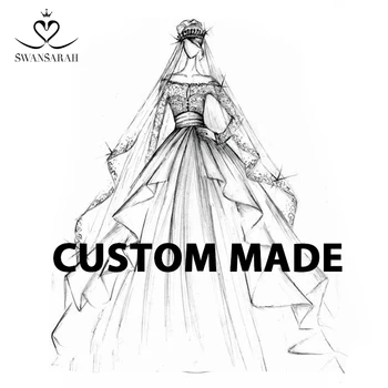 SwanSarah Customed Para 01 Vestido de Noiva DZ Apliques Personalizados, Bola de Vestido Feitas Na China Plus Size Vestido De Noiva