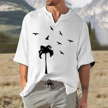Havaianas Camisas masculinas Manga Curta de grandes dimensões Verão Fresco coqueiro Impressão de Manga Curta, Camisas Oversize estilo Praia Camisas masculinas