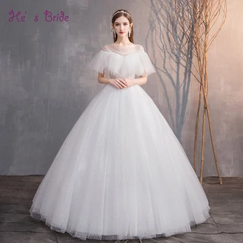 Ele está Noiva Novo 2019 Noiva Casada Lantejoulas Simples do Assoalho-Comprimento Branco Vestido de Noiva Personalizados Feitos Vestido De Noiva