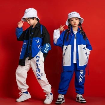 Crianças Adolescentes Kpop Hip Hop Roupas Strape Camisa Casaco Frouxo De Streetwear Calças Para Menina, Menino De Dança Jazz Fantasia De Concerto De Roupas