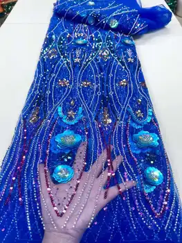 Azul Mais Recente Africana Noivo Net Tecido De Renda 2023 Alta Qualidade Laço Nigeriano Francês Lantejoulas Tecido Do Laço De Vestido De Festa De Casamento
