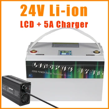 LCD Impermeável 24V 100AH Bateria de iões de Lítio bicicleta Elétrica 24V Solar, Carro de Golfe de lipo Bateria para Empilhadeira de garfo 10A Carregador