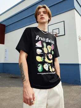 A INFLAÇÃO de Frutas Algodão Impresso T-shirts Homens de Preto Oversize Hip Hop Tees WM2653S23