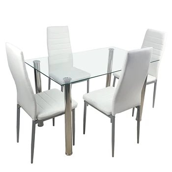[Flash Venda]110 CM de Cores Claras Mesa de Jantar com cadeiras para 4 Povos de: 1 Mesa + 4 de PVC Cadeiras de Couro[US-Stock]