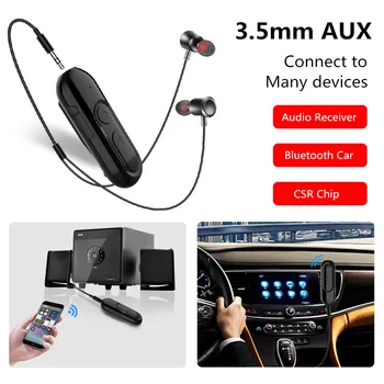 28H Jogar Bluetooth 5.0 Receptor de Áudio +Fone de ouvido 3.5 mm Jack AUX de Música Estéreo Adaptador sem Fio com Mircophone para o Carro Kit de alto-Falante