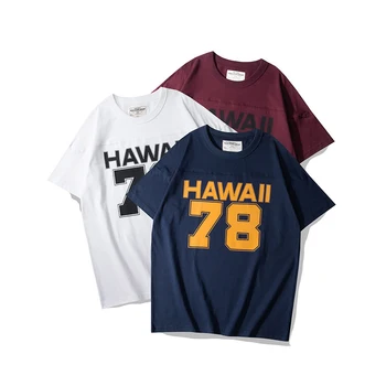 3122 200G Hawaii78 Letra T-shirt de Verão, Moda masculina O-pescoço Casual Solta Pulôver Tops Adolescentes de Manga Curta Streetwear Diário Tee