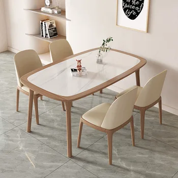 Nordic madeira maciça +rock prato de mesa de jantar e cadeiras modernas retangular mesa de jantar com decoração minimalista, com 140*80*76cm venda