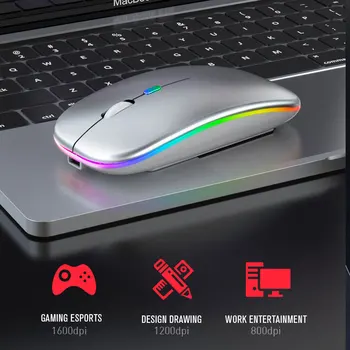 Bluetooth 5.0 sem Fio Com USB Recarregável RGB Mouse BT5.2 Para Computador Portátil PC Macbook Mouse para Jogos de 2,4 GHz 1600DPI