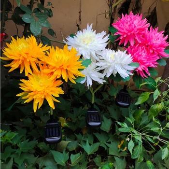 3 Cabeça Solar Do Chrysanthemum Rosa Lotus Luminosa Da Lâmpada Para O Quintal Gramado Do Jardim, Luzes Decorativas Impermeáveis Férias Luzes De Natal