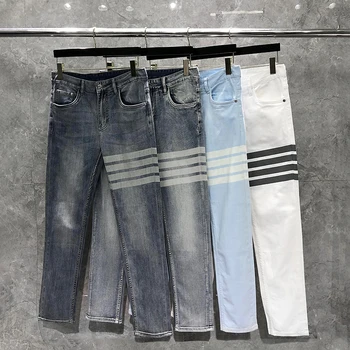 TB THOM Calças dos Homens calça Jeans Nova Homme Designer Casual de Luxo Coreia Moda Jeans de Marca de Jeans Reta Para Homens TB Calças