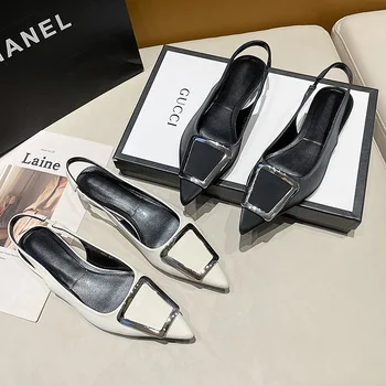2023 Primavera Mary Jane Shoes Moda As Mulheres Dedo Apontado Superficial Plana Sapatos De Senhoras Elegantes Exterior Slingback Único Sapatos